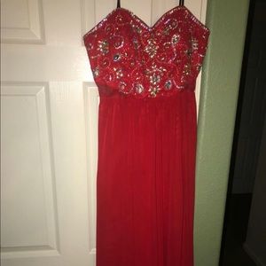 Red floor length prom dress